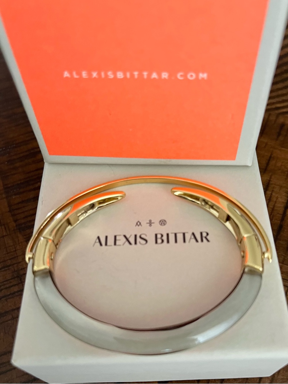 Alexis Bittar Orbital Lucite Dark Grey Black & Golden Bangle Bracelet - Picture 14 of 17